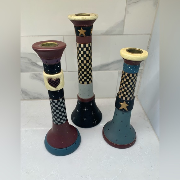 Williraye Studio Other - Vintage Williraye Studio Colorful Checkered American Candle Holders